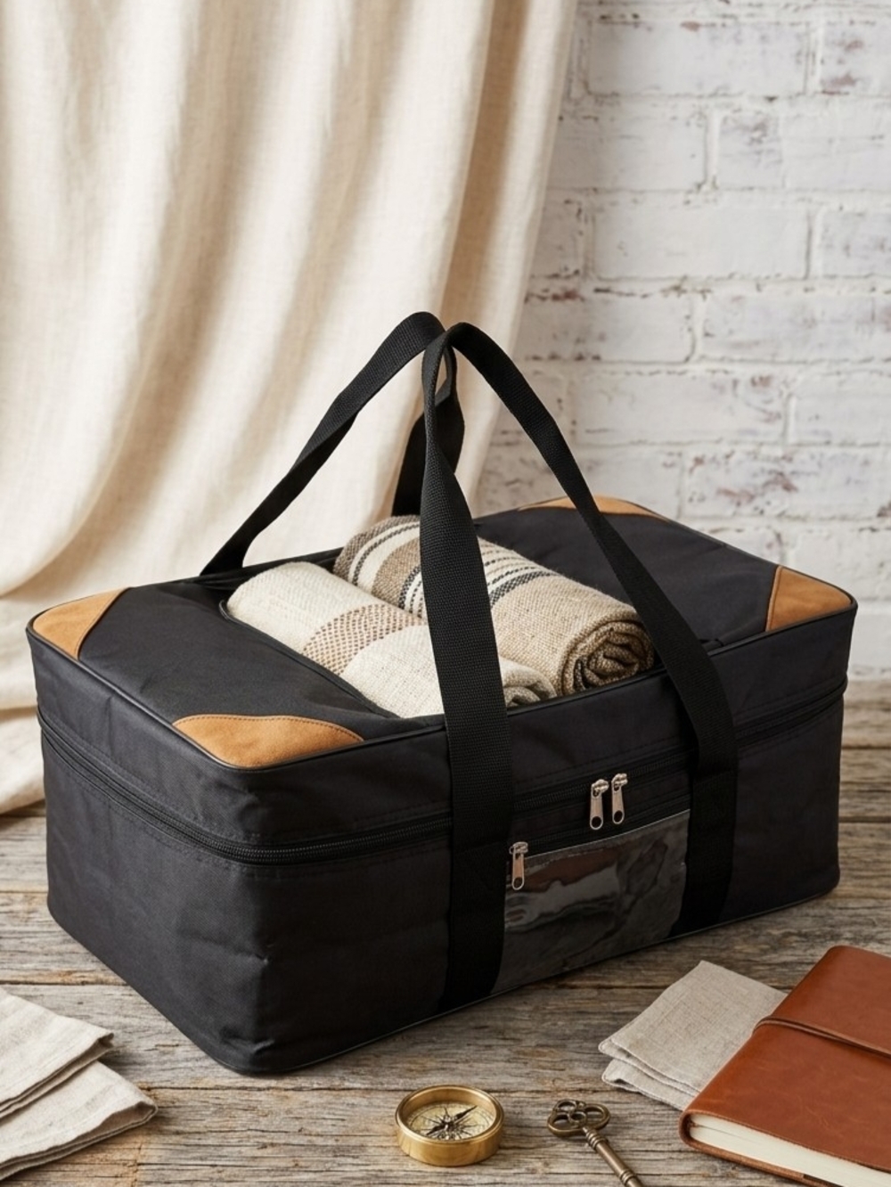 Black Canvas Garment Storage Bag with Tan Accent Corners 24x10x14" SIZE